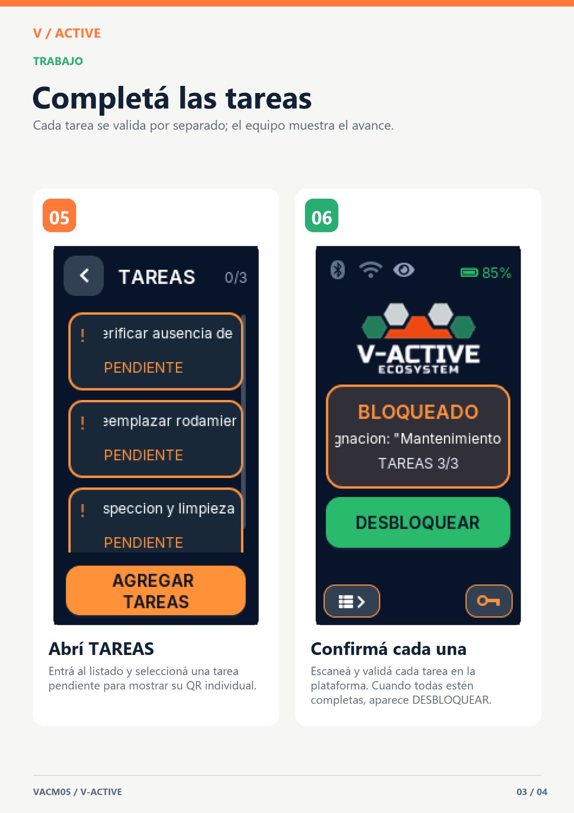 Paso 3: abrir el listado de tareas y validar cada una escaneando su QR individual